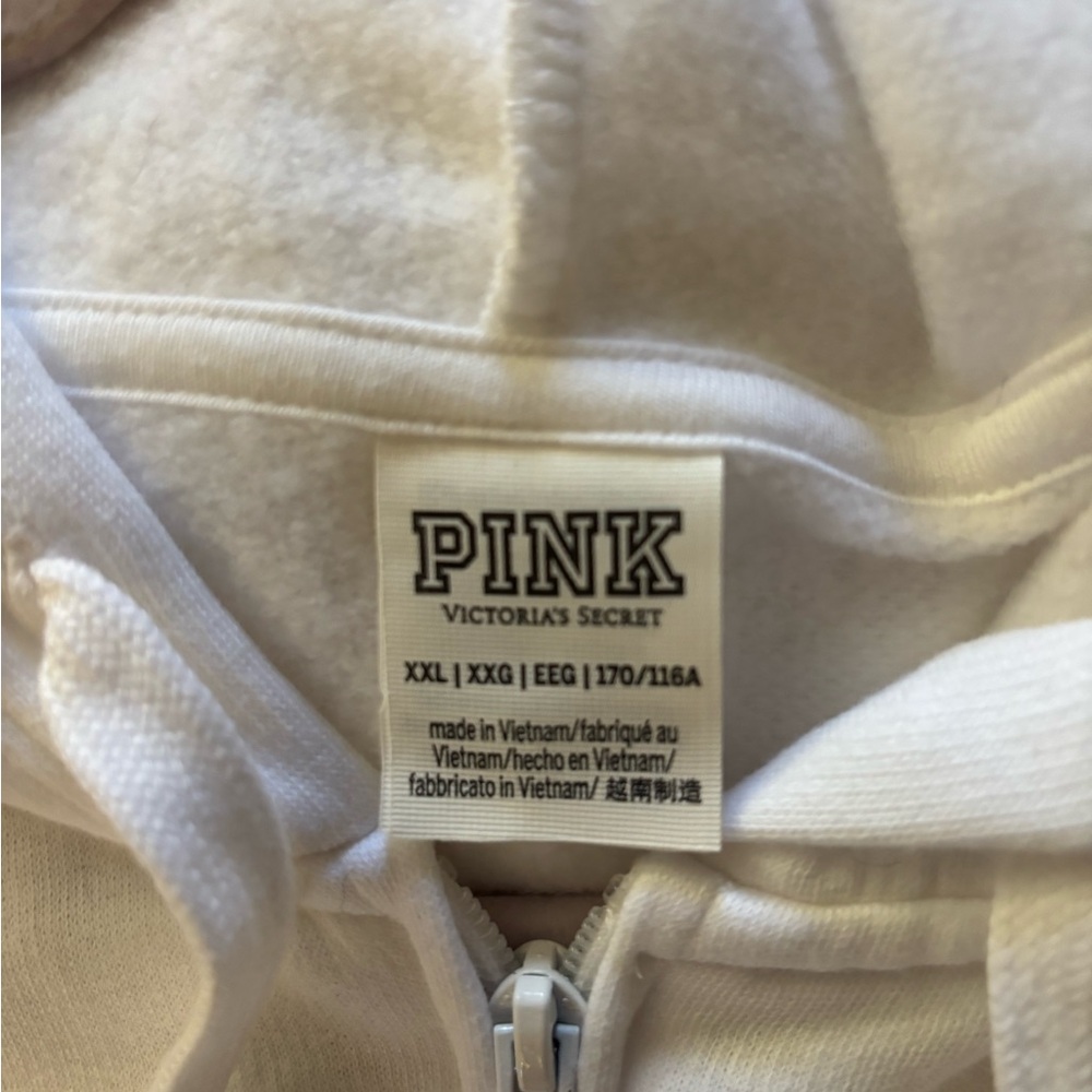 PINK Victoria's Secret White Hoodie and jogger pants set with Multicolor Logo - Picture 3 of 6